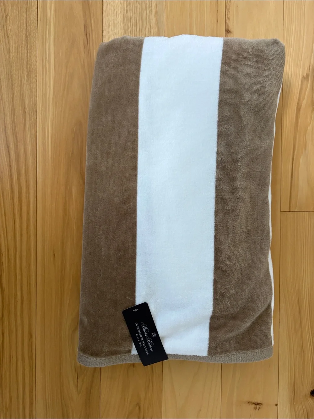 Brooks Brothers Oversized Striped Tan and White Plush Beach/Pool Towel